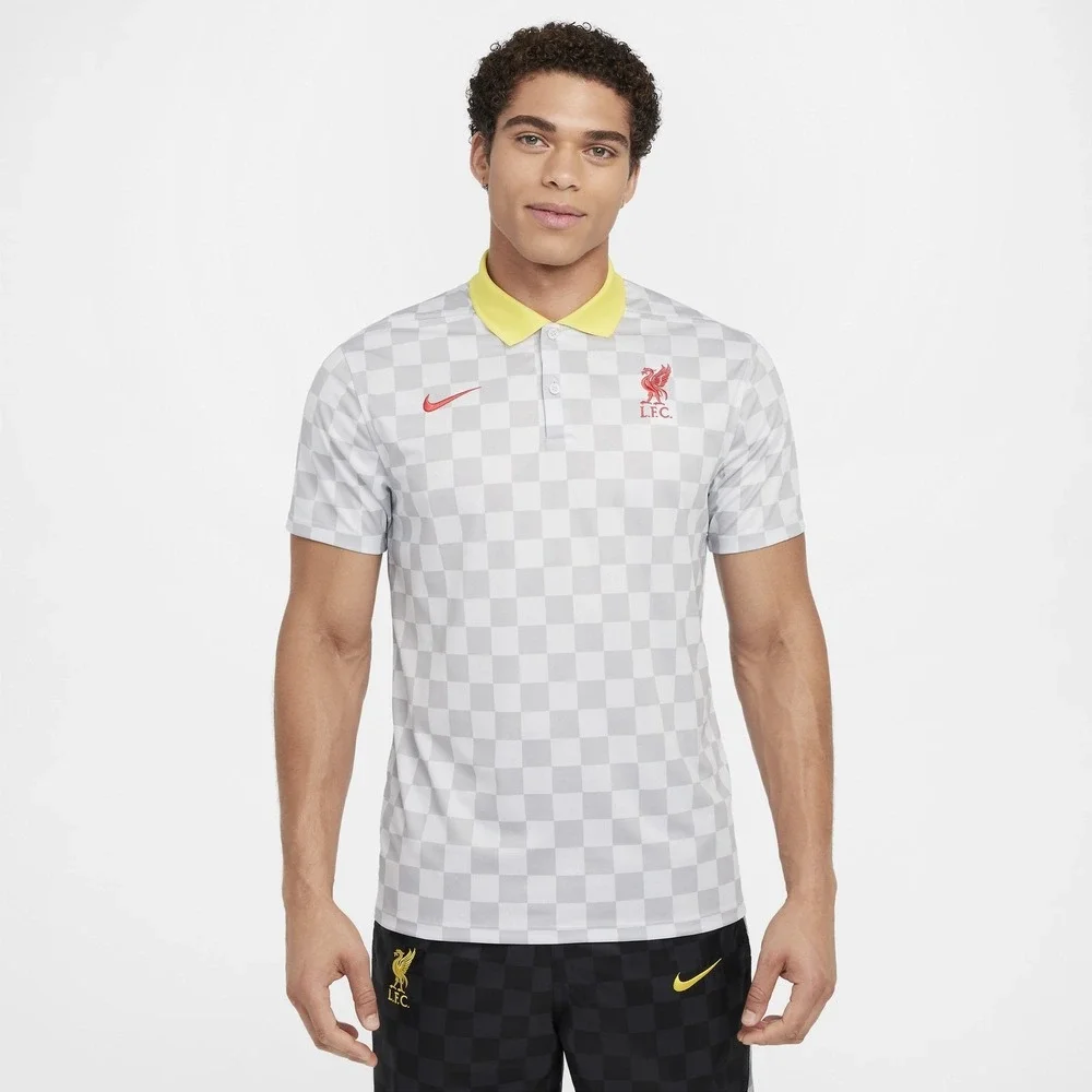 Nike Liverpool FC Victory Polo Shirt Mens M Dri-Fit FQ3127-077 Grey Checkered